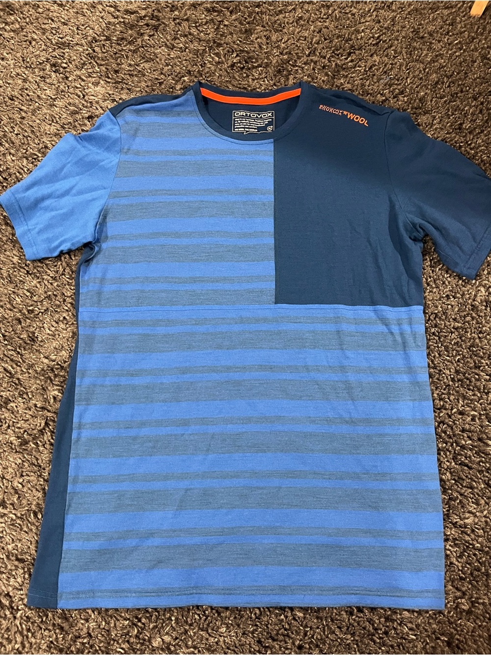 ORTOVOX 185 Merino Rock N Wool Short Sleeve Blue Orange XL Extra Large